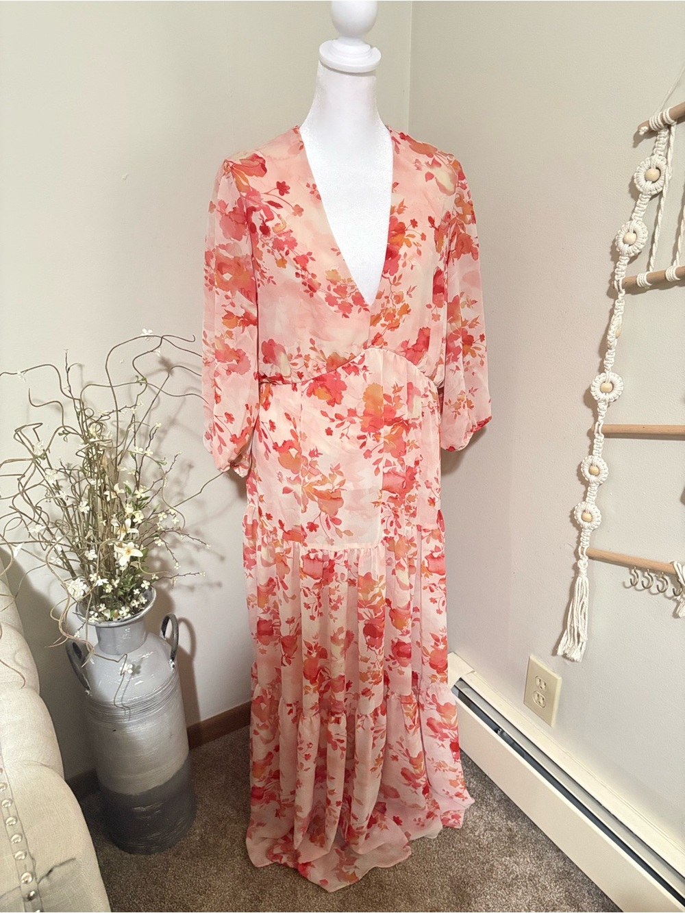 Blush Floral High-Low Maxi Dress